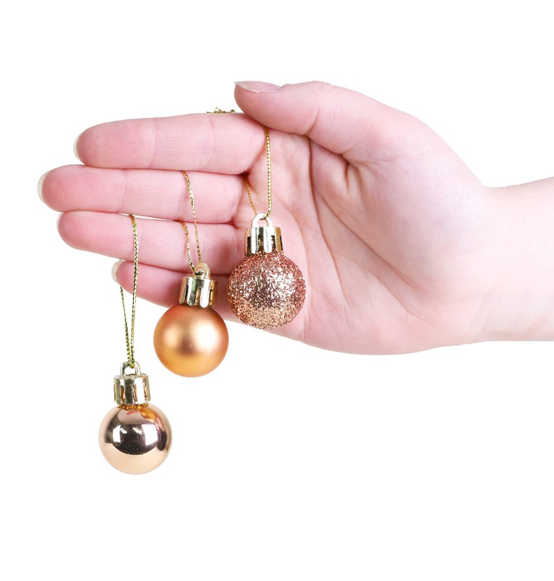 Christmas ConceptsÂ® Pack of 25-25mm Mini Christmas Tree Baubles - Shiny, Matte & Glitter Decorated Ornaments (Rose Gold) - Image 4